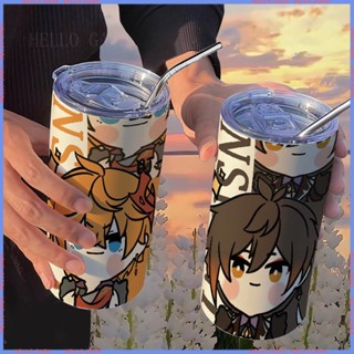 [Animation Peripheral 🥤Limited Cup] Yuanshen Dadalia Zhongli กระติกน้ําร้อนสเตนเลส พร้อมหลอดดูด แบบพกพา คุณภาพสูง ลายการ์ตูน