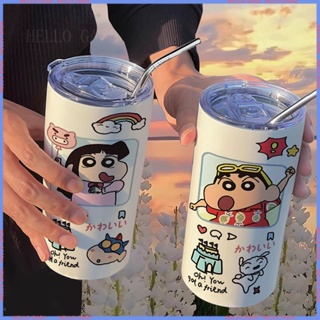 [Animation Peripheral 🥤Limited Cup] กระติกน้ําร้อนสเตนเลส ลายการ์ตูนชินจัง พร้อมหลอดดูด แบบพกพา คุณภาพสูง สําหรับผู้หญิง