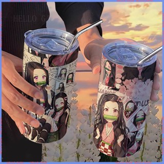 [Anime 🥤Limited 🥤Water Cup] กระติกน้ําร้อนสเตนเลส ลาย Demon Blade Nezuko พร้อมหลอดดูด แบบพกพา คุณภาพสูง สําหรับผู้หญิง