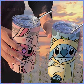 [Anime 🥤Limited 🥤Water Cup] กระติกน้ําร้อนสเตนเลส ลายการ์ตูน Stitch Angel พร้อมหลอดดูด แบบพกพา คุณภาพสูง สําหรับผู้หญิง