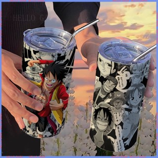 🥤Anime Peripheral Limited Water Cup🥤กระติกน้ําร้อนสเตนเลส ลายการ์ตูนลูฟี่ One Piece พร้อมหลอดดูด แบบพกพา คุณภาพสูง สําหรับผู้หญิง