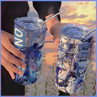 🥤สินค้าแอนิเมชั่น Limited Water Cup🥤กระติกน้ําร้อนสเตนเลส แบบพกพา ลาย Starry Sky Railway สีเงิน พร้อมหลอดดูด