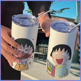 🥤Animation Peripheral Limited Water Cup🥤 กระติกน้ําร้อนสเตนเลส ลายเชอร์รี่ มารุโกะ แบบพกพา พร้อมหลอดดูด คุณภาพสูง สําหรับผู้หญิง