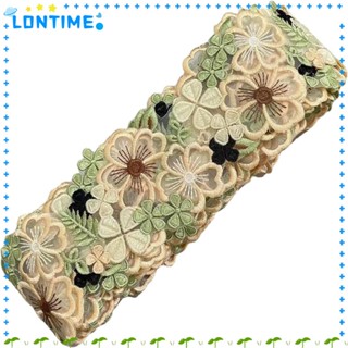 Lontime ริบบิ้นลูกไม้ ลายดอกไม้ สีเขียว และสีเบจ 10 หลา 2.5 นิ้ว สําหรับตกแต่งเสื้อผ้า ชุดเดรส