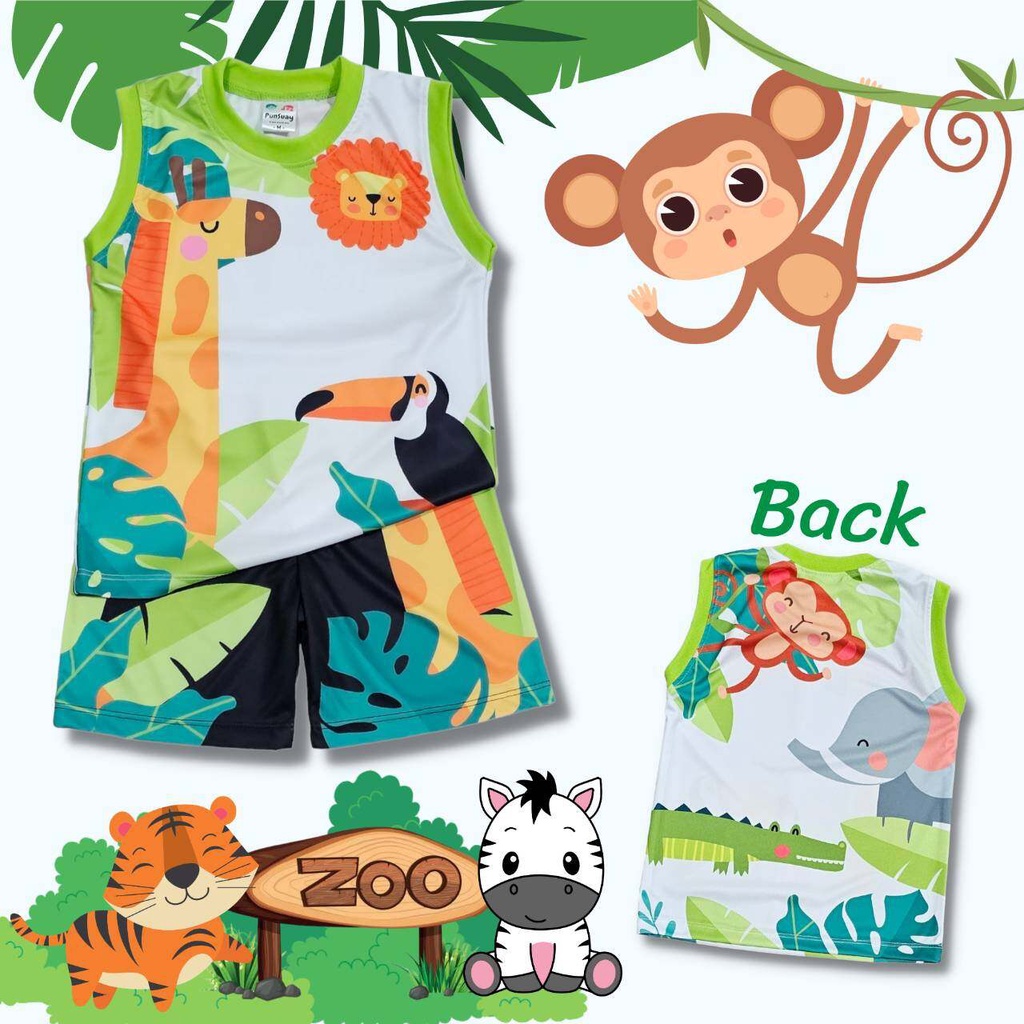 ZOO0886 ชุดเด็ก เสื้อกล้าม+กางเกงขาสั้น ผ้าไมโครเกรดA ลายการ์ตูน สวนสัตว์ เสื้อผ้าเด็ก ชุดเด็กแฟชั่น ชุดเด็กลายการ์ตูน