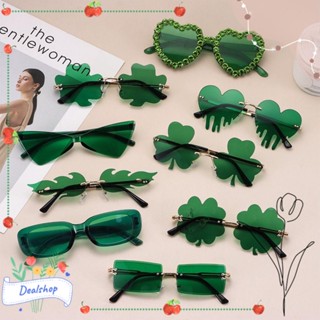 Dealshop แว่นกันแดด Irish Shamrock St. Patricks Day แว่นตากันแดด ใบโคลเวอร์สี่แฉก สีเขียว สําหรับผู้หญิง และผู้ชาย