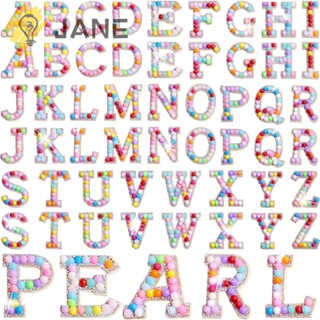 Jane แผ่นแพทช์เรซิ่น ไข่มุก รูปตัวอักษร A-Z ประดับพลอยเทียม หลากสี สําหรับเย็บติดกระเป๋า หมวก 52 ชิ้น