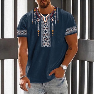 เสื้อยืดแขนสั้นลําลอง พิมพ์ลาย Dashiki แฟชั่นเรโทร สไตล์วินเทจ สําหรับผู้ชาย 2023