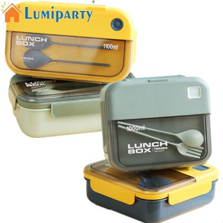 Lumiparty กล่องอาหารกลางวันเบนโตะ แบบพกพา พร้อมช่อง กันรั่วซึม เข้าไมโครเวฟได้ ปลอดภัย พร้อมช้อนส้อม ใช้ซ้ําได้