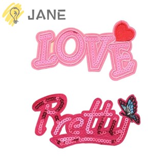 Jane แผ่นแพทช์ ปักเลื่อม ลายตัวอักษร "LOVE" 5.5x3 นิ้ว สีแดงกุหลาบ สําหรับเย็บติดกระเป๋า 10 ชิ้น