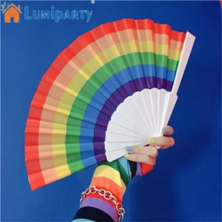 Lumiparty พัดสีรุ้ง แบบมือถือ พับได้ น้ําหนักเบา 7 นิ้ว สําหรับเต้นรํา ถ่ายรูป งานแต่งงาน ปาร์ตี้