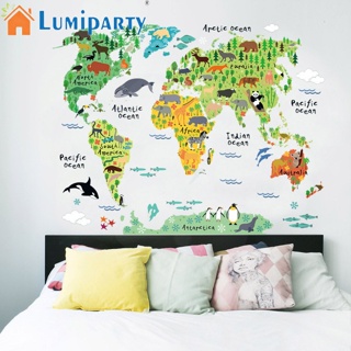 Lumiparty สติกเกอร์ ลายแผนที่โลก มีกาวในตัว กันน้ํา ลอกออกได้ สําหรับติดตกแต่งผนังบ้าน