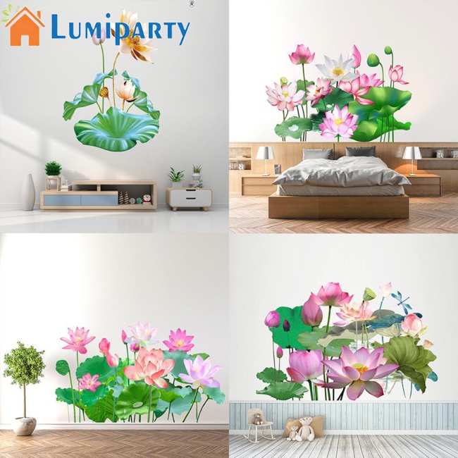 Lumiparty 2 ชิ้น ดอกบัว สติกเกอร์ติดผนัง กันน้ํา รูปลอก วอลล์เปเปอร์ สําหรับห้องนั่งเล่น ห้องนอน ตกแต่ง