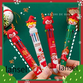 Lansel 1 ชิ้น / 4 ชิ้น สิบสี ปากกา, เครื่องเขียน การ์ตูนคริสต์มาส ปากกาลูกลื่น, ของขวัญคริสต์มาส ถุงน่องต้นคริสต์มาส 10 in 1 ปากกาลูกลื่น