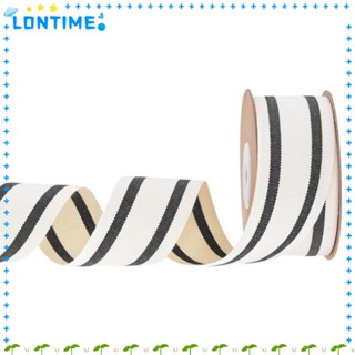 Lontime ริบบิ้นผ้าฝ้าย ลายทาง 1 นิ้ว สีดํา และสีขาว สําหรับตกแต่งบ้าน งานแต่งงาน 10 หลา