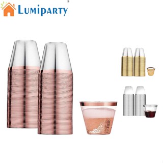 Lumiparty ถ้วยพลาสติก ขอบทอง 3 สี แบบใช้แล้วทิ้ง เกรดอาหาร สําหรับงานหนัก 100 ชิ้น