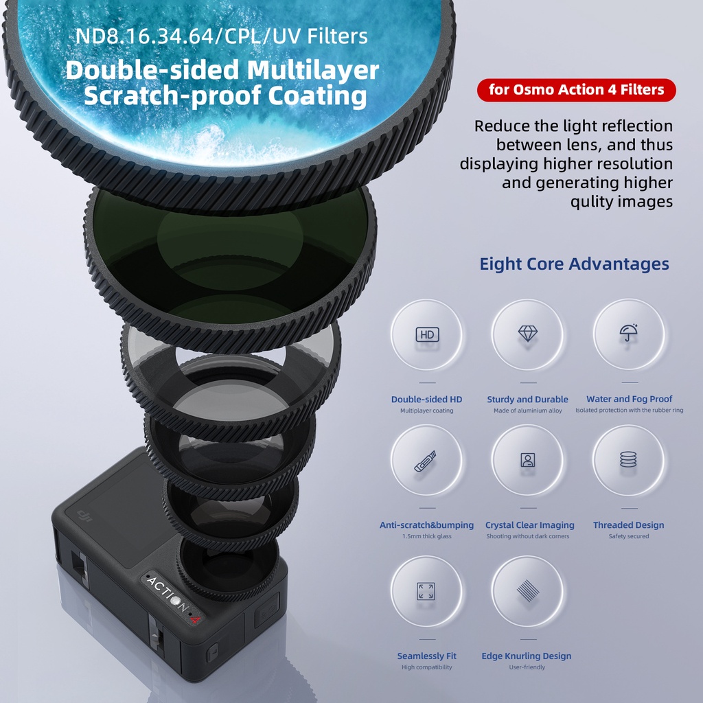 Amagisn สําหรับ DJI Osmo Action 5 PRO/DJI Osmo Action 4 ตัวกรองกันน้ํา DJI Action 4 อุปกรณ์เสริมสําห
