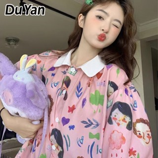 Du Yan ใหม่ เสื้อเชิ้ตแขนสั้น ทรงหลวม ลายกราฟฟิตี้ สไตล์เกาหลี สําหรับผู้หญิง