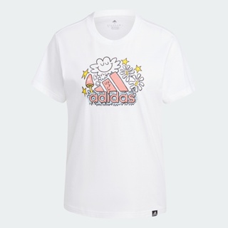 adidas ไลฟ์สไตล์ เสื้อยืดพิมพ์ลาย Doodle ผู้หญิง สีขาว IB4887