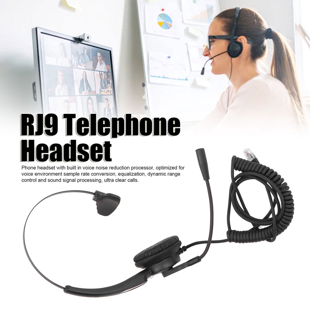 Player kingdom RJ9 ชุดหูฟังโทรศัพท์ตัดเสียงรบกวนด้านเดียวสปริงลวดหูฟังพร้อมไมโครโฟนสำหรับ Office Call Center
