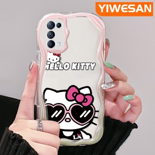 เคสโทรศัพท์มือถือแบบนิ่ม ใส กันกระแทก ลายการ์ตูนเฮลโลคิตตี้ คลื่น ขอบครีม สําหรับ OPPO Reno 5 5G Reno 5K 5G Find X3 Lite