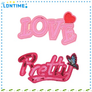 Lontime แผ่นแพทช์ปักเลื่อม ลายตัวอักษร "LOVE" 5.5x3 นิ้ว สีแดงกุหลาบ สําหรับเย็บติดเสื้อผ้า หมวก DIY 10 ชิ้น