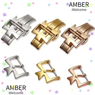 Amber หัวเข็มขัดนาฬิกาข้อมือ สเตนเลส 18 20 มม. หัวเข็มขัดผีเสื้อ คุณภาพสูง