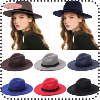 Bebettkiss Fedora หมวกปีกกว้าง ผ้าวูล สไตล์คาวบอย แฟชั่นฤดูใบไม้ร่วง ฤดูหนาว