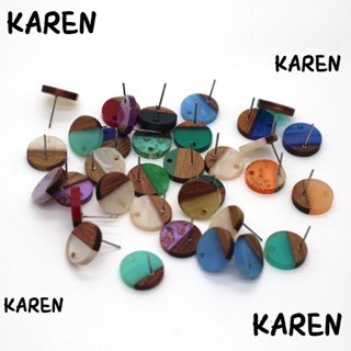 Karen ต่างหูไม้เรซิ่น ทรงกลม แบน สุ่มสี DIY 20 ชิ้น