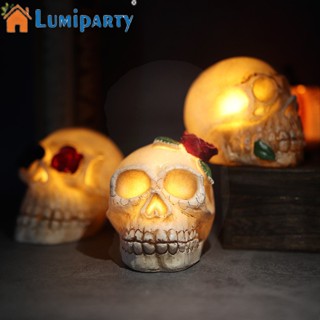 Lumiparty โคมไฟ Led รูปหัวกะโหลก โครงกระดูก พร้อมดอกกุหลาบ สําหรับตกแต่งปาร์ตี้ฮาโลวีน