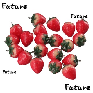 Future จี้เรซิ่น รูปสตรอเบอร์รี่ สีแดง ขนาด 18x27 มม. พร้อมใบไม้สีเขียว สําหรับแขวนตกแต่ง 20 ชิ้น