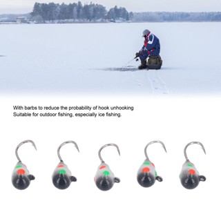 Fishi 5PCS ตกปลาน้ำแข็งตะขอเหล็กคาร์บอนสูง 4 มม.ตกปลา Jigs ชุดเหยื่อสำหรับตกปลา Perch กลางแจ้ง