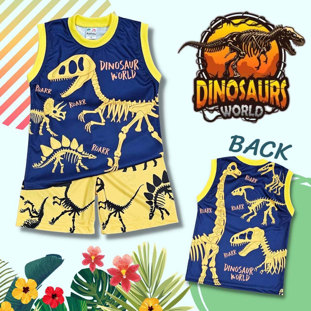 DI0875#2 ชุดเด็ก เสื้อกล้าม+กางเกงขาสั้น ผ้าไมโครเกรดA ลายไดโนเสาร์ เสื้อผ้าเด็ก ชุดเด็กแฟชั่น ชุดเด็กลายการ์ตูน