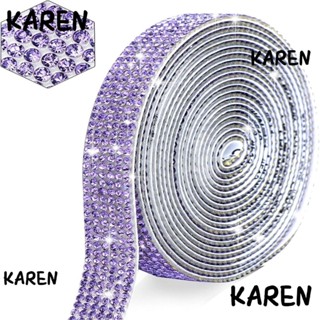 Karen สติกเกอร์ริบบิ้น พลอยเทียม มีกาวในตัว 6 หลา 0.35 นิ้ว 6 แถว สีม่วง สําหรับตกแต่งงานแต่งงาน