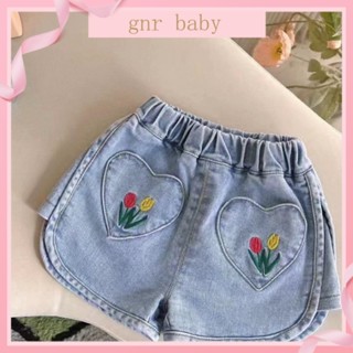 🍎GNR BABY🍊กางเกงยีนขาสั้น ลายดอกทิวลิป สําหรับเด็กผู้หญิง อายุ 3-12 ปี