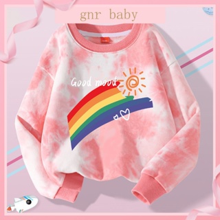 🍎GNR BABY🍊เสื้อกันหนาวแขนยาว คอกลม พิมพ์ลายมัดย้อม ทรงหลวม แฟชั่นฤดูใบไม้ร่วง สําหรับเด็กผู้หญิง อายุ 3-12 ปี