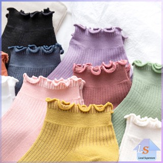 ถุงเท้าข้อจีบ สไตล์ญี่ปุ่น สีพาสเทล สำหรับผู้หญิง Women socks