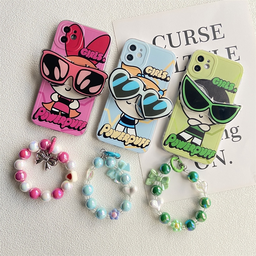 เคสโทรศัพท์มือถือ TPU นิ่ม แบบใส ลาย Powerpuff Girls พร้อมสายคล้องมือ สําหรับ Samsung Galaxy S20FE S20 FE A71 A72 A73 5G G530 J2 J4 J7 Prime J4 J6 Plus 2018 Note 10 Lite S10 Plus Pro A81