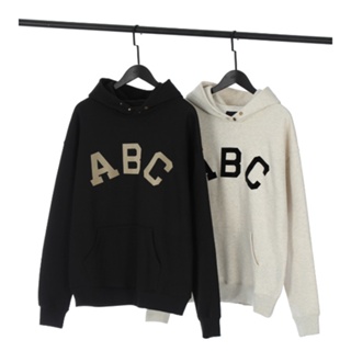 เสื้อกันหนาว มีฮู้ด ผ้าฝ้ายแท้ ลาย ABC flocked Jerr สไตล์คลาสสิก แฟชั่นสําหรับผู้ชาย และผู้หญิง