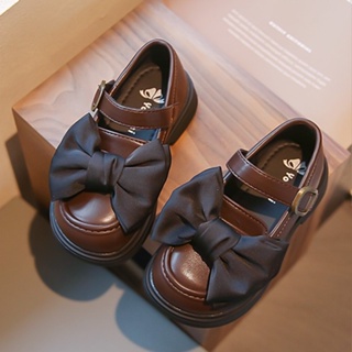 Girls small leather shoes 2023 fall New Childrens Black Girl Bowtie British Mary Jane popular Princess shoes