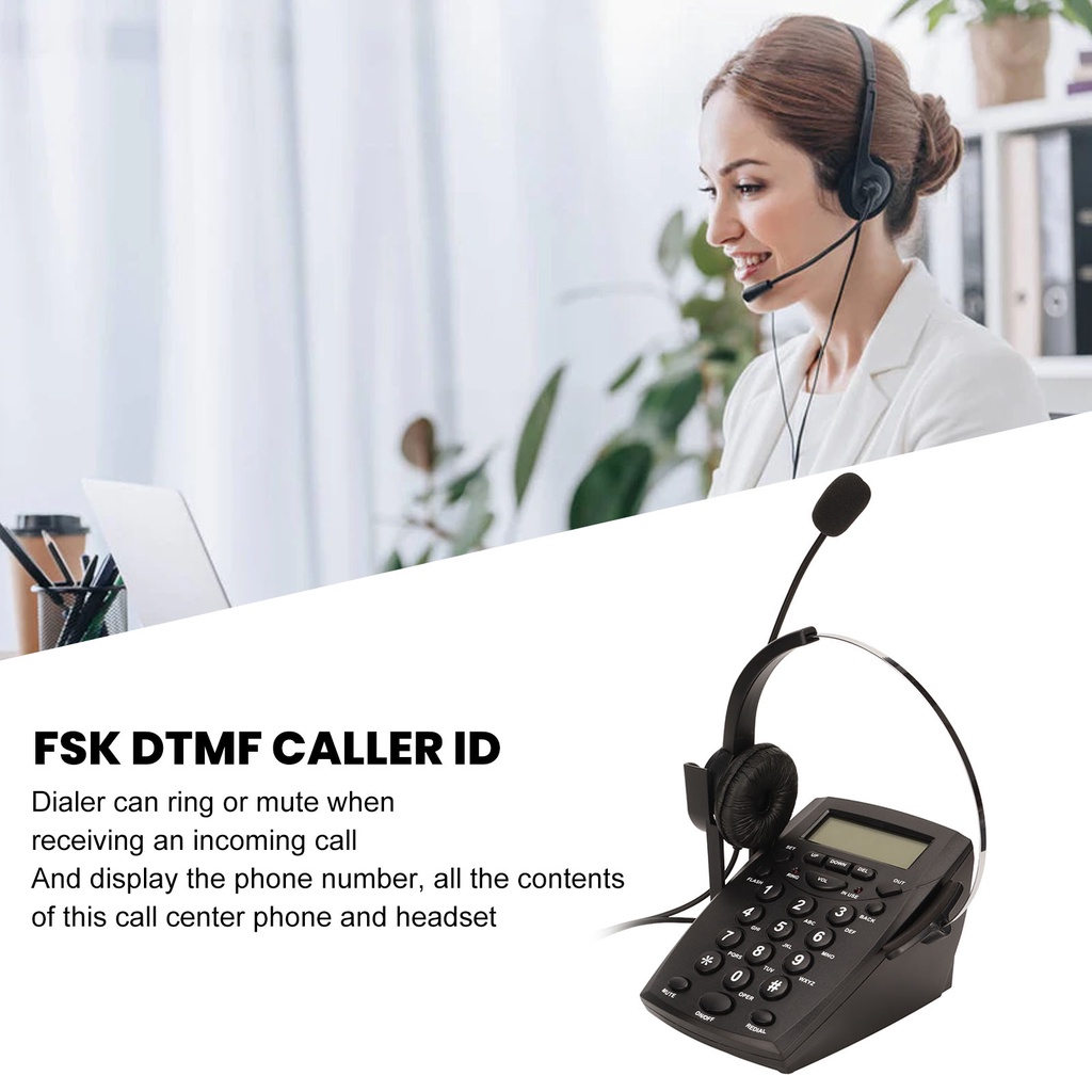 Superage ชุดหูฟังแบบมีสายโทรศัพท์ตัดเสียงรบกวน FSK DTMF Caller ID Dialpad Landline พร้อมหูฟังสำหรับ Call Center Office
