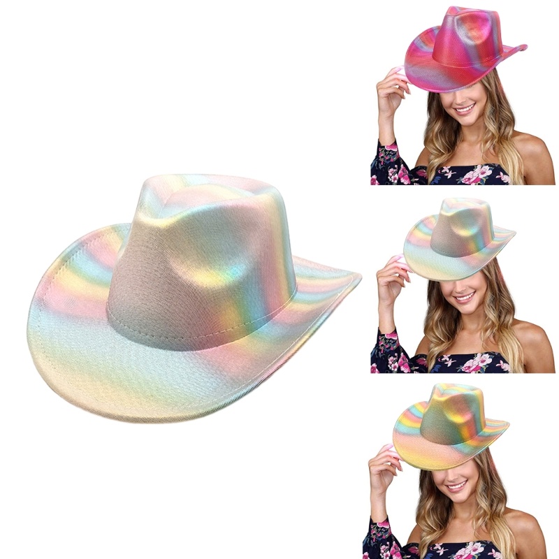 HO Elegant Cowgirl หมวกสําหรับอาบน้ําเจ้าสาว Rainbow Cowgirl หมวก Bachelorette Party Rainbow Cowgirl