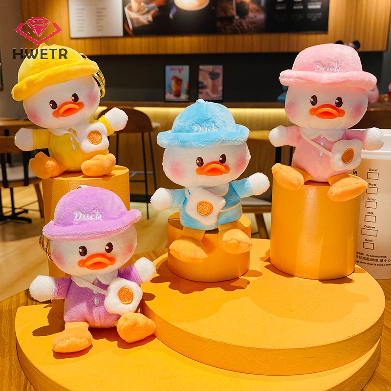 HWETR น่ารัก Plush School เป็ดตุ๊กตานุ่มตุ๊กตาการ์ตูนพวงกุญแจคู่กระเป๋า Ch พวงกุญแจสําหรับเด็กสาวของขวัญใหม่