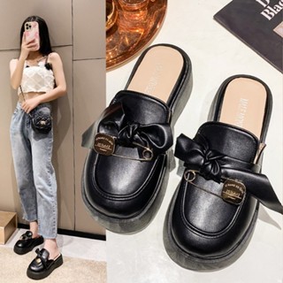 Hwshoes Baotou รองเท้าแพลตฟอร์ม มัฟฟิน ครึ่งเท้า สไตล์ย้อนยุค แฟชั่นสําหรับผู้หญิง
