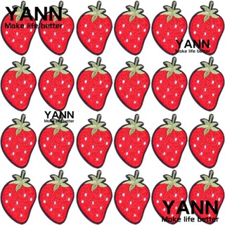 Yann1 แผ่นแพทช์ปักลายสตรอเบอร์รี่ สีแดง 1.7x1.2 นิ้ว สําหรับตกแต่งเสื้อผ้า กระเป๋า 50 ชิ้น