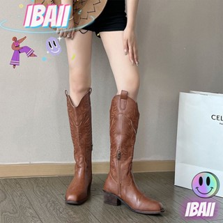 IBAII.  รองเท้าบูทสีน้ำตาลทรงเรียว รองเท้าบูทอัศวินส้นหนาสไตล์ฝรั่งเศสแบบใหม่