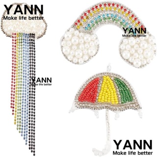 Yann1 แผ่นลูกปัดไข่มุก พลอยเทียม รูปก้อนเมฆ สีรุ้ง 3 แบบ สําหรับซ่อมแซมเสื้อผ้า หมวก 3 ชิ้น