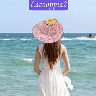 [Lacooppia2] 2 in 1 พัดไม้ไผ่ พับได้ หมวกกันแดด ลายดอกไม้ สําหรับผู้หญิง ปิกนิก