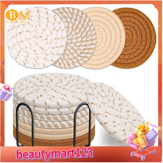 【BM】ที่รองแก้วเครื่องดื่ม ผ้าฝ้าย ดูดซับน้ํา 4 สี สําหรับตกแต่งบ้าน 8 ชิ้น