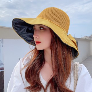 Hot Sale# sun hat female sun protection cycling style large eaves summer hollow breathable foldable sun hat black glue face-covering fisherman hat 8cc